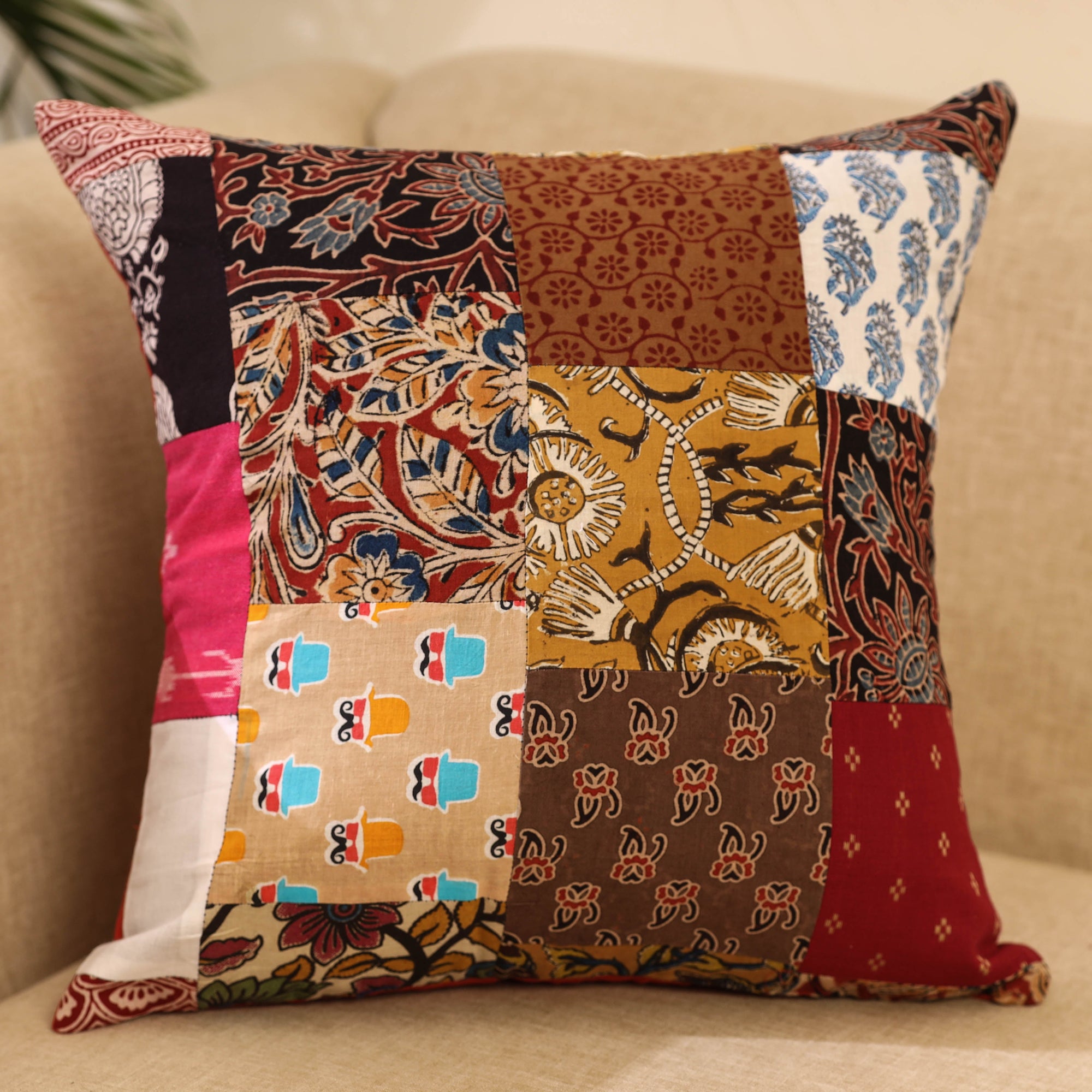 Buy Multicolor Handcrafted Cotton Patchwork Cushion Cover