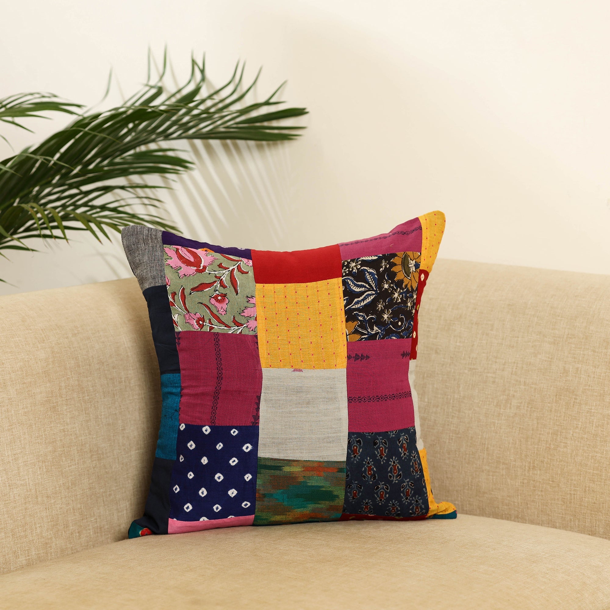  Multicolor Handcrafted Cotton Patchwork Cushion Cover