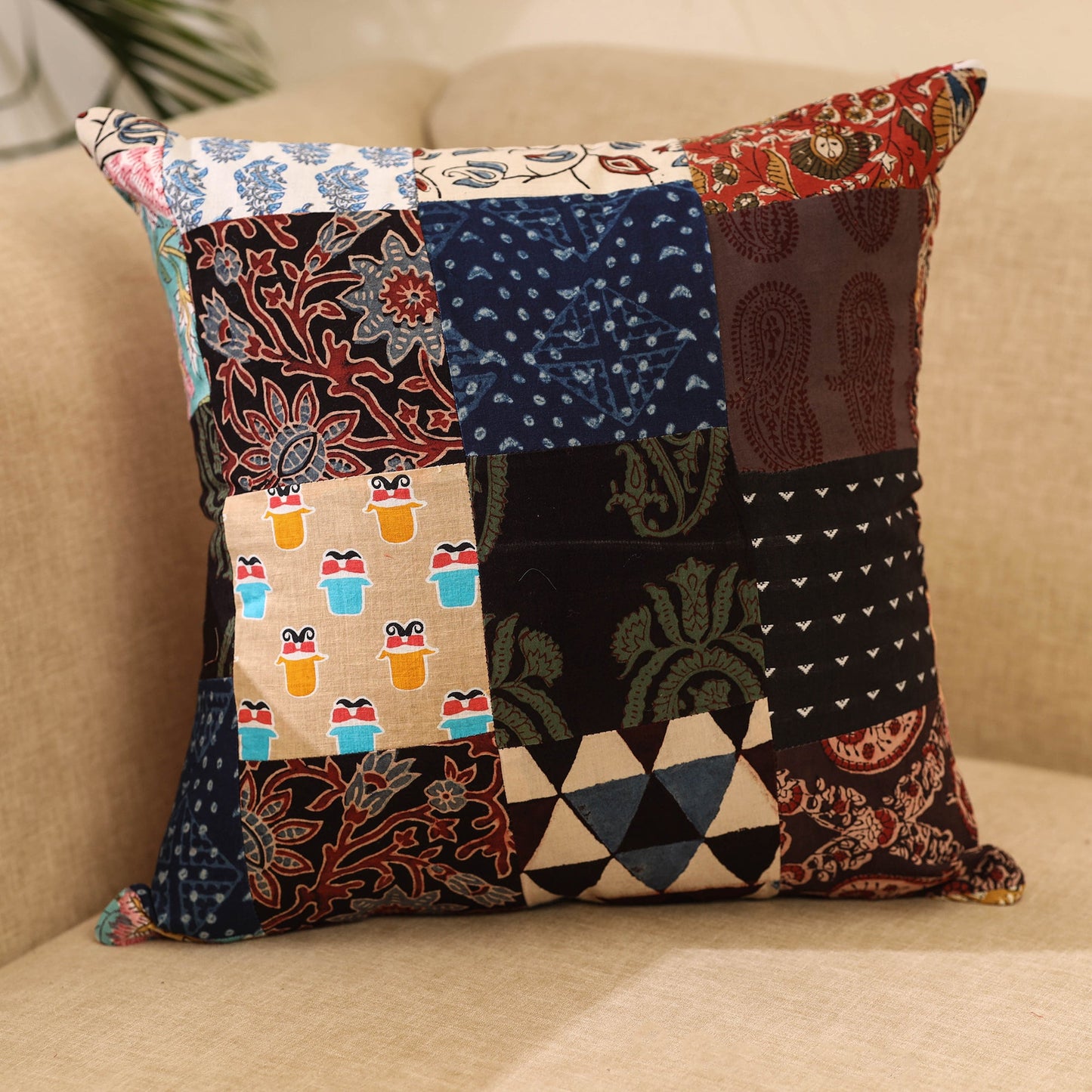 Buy Multicolor Handcrafted Cotton Patchwork Cushion Cover