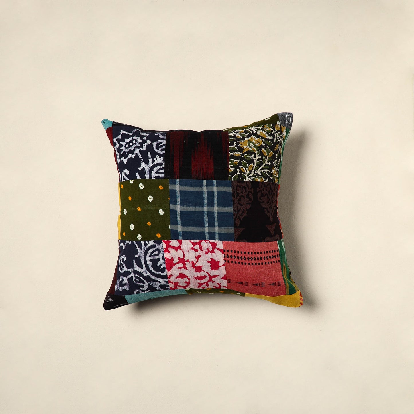 Multicolor Handcrafted Cotton Patchwork Cushion Cover