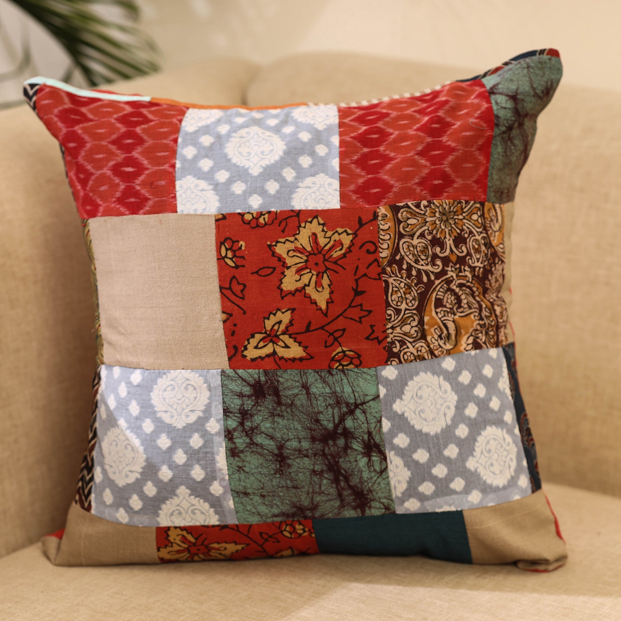 Buy Multicolor Handcrafted Cotton Patchwork Cushion Cover