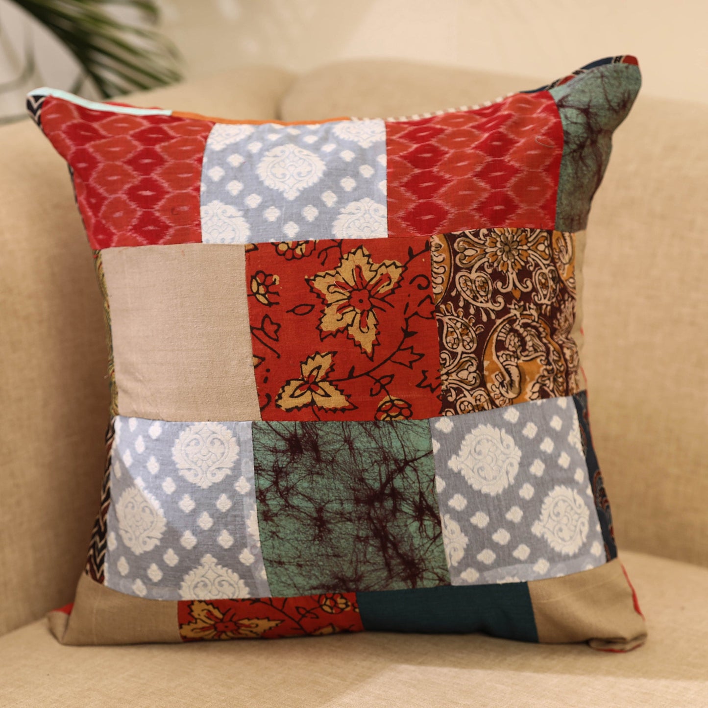 Buy Multicolor Handcrafted Cotton Patchwork Cushion Cover