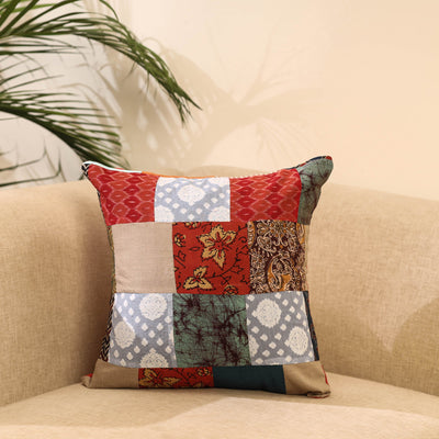 Buy Multicolor Handcrafted Cotton Patchwork Cushion Cover