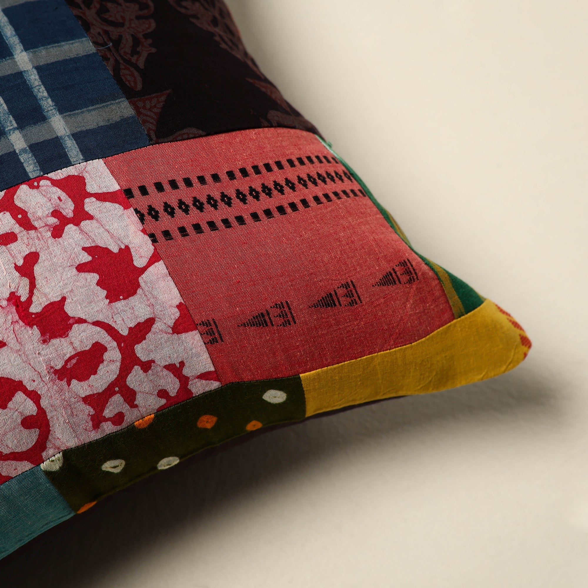 Multicolor Handcrafted Cotton Patchwork Cushion Cover