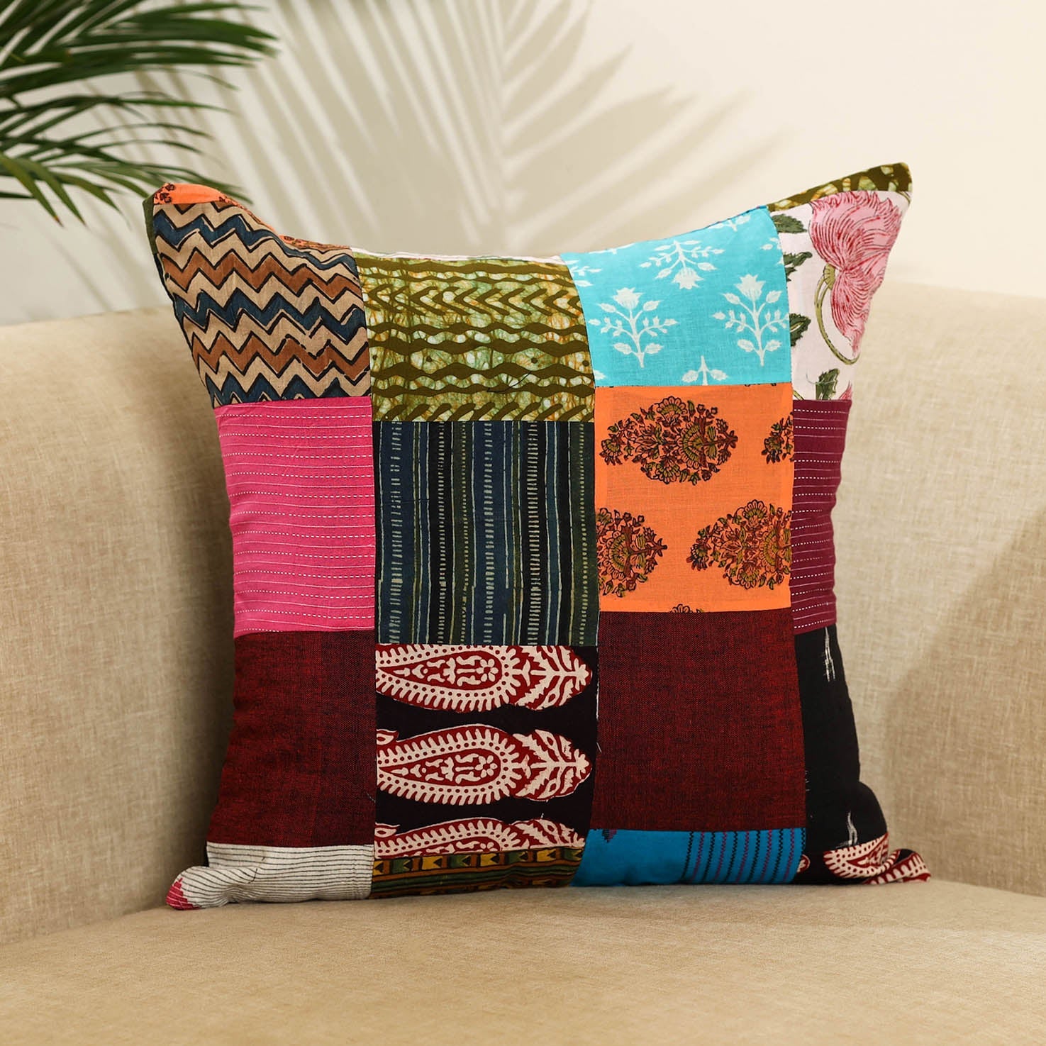 Multicolor - handcrafted cotton patchwork cushion cover 63