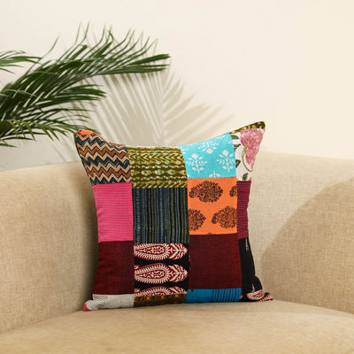 Multicolor - handcrafted cotton patchwork cushion cover 63