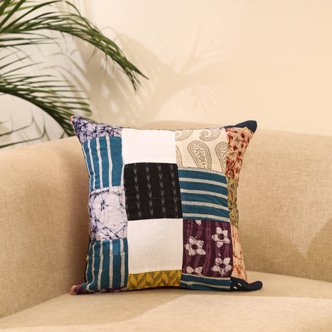 Buy Multicolor Handcrafted Cotton Patchwork Cushion Cover