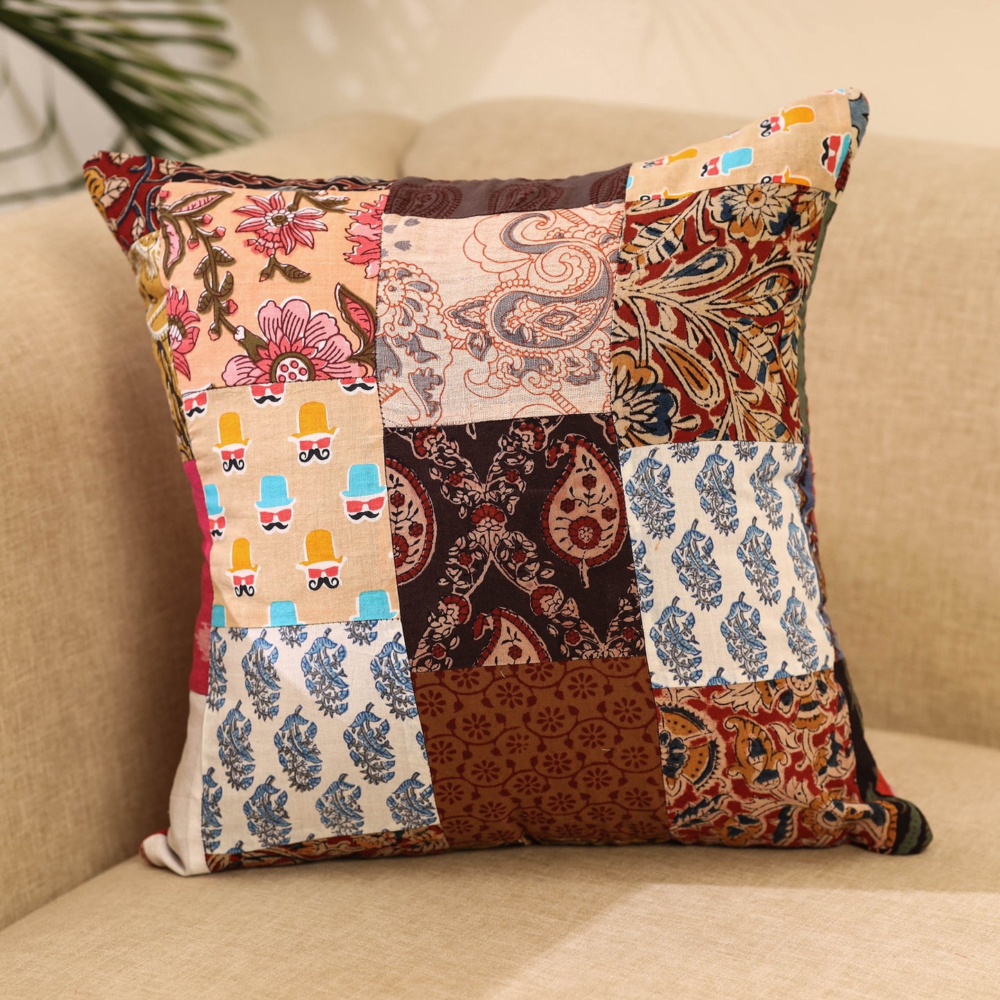 Buy Multicolor Handcrafted Cotton Patchwork Cushion Cover