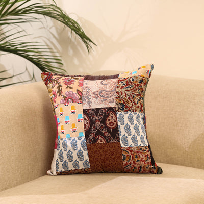 Buy Multicolor Handcrafted Cotton Patchwork Cushion Cover