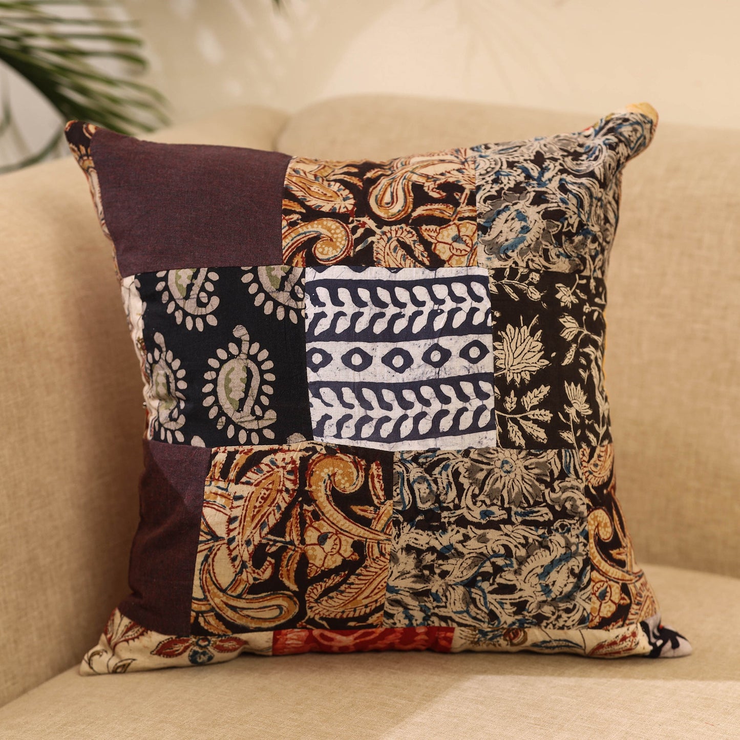Buy Multicolor Handcrafted Cotton Patchwork Cushion Cover