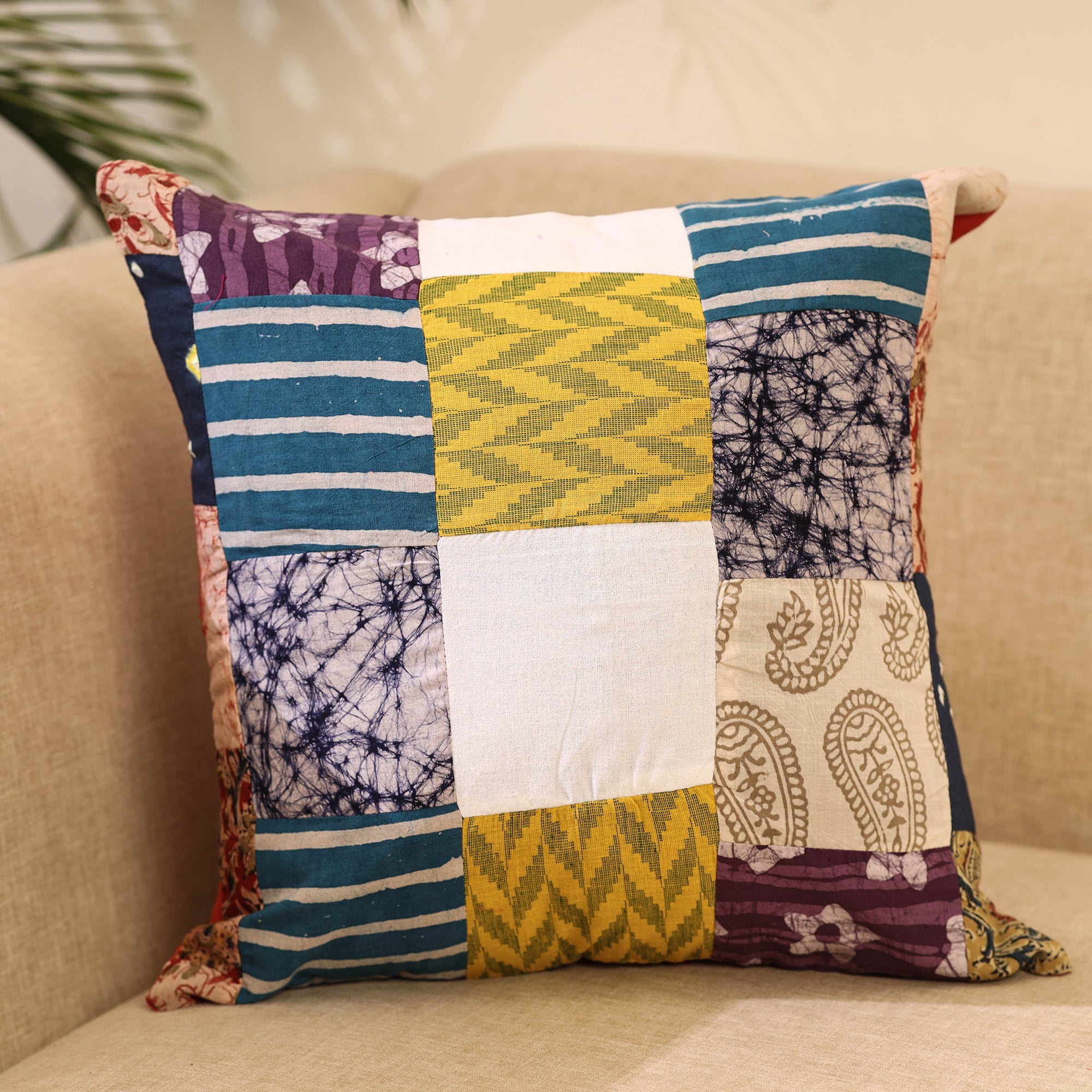 Buy Multicolor Handcrafted Cotton Patchwork Cushion Cover