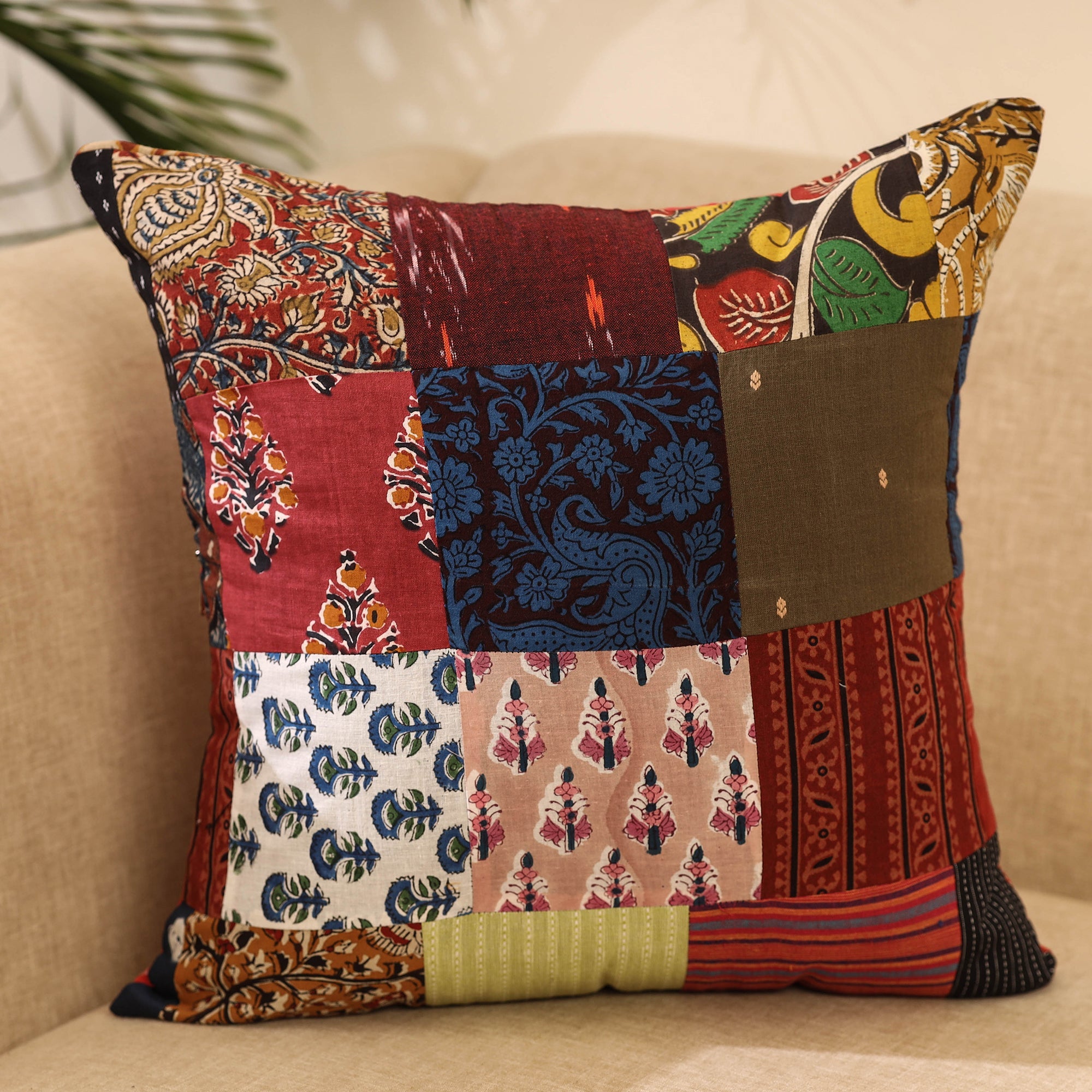 Buy Multicolor Handcrafted Cotton Patchwork Cushion Cover