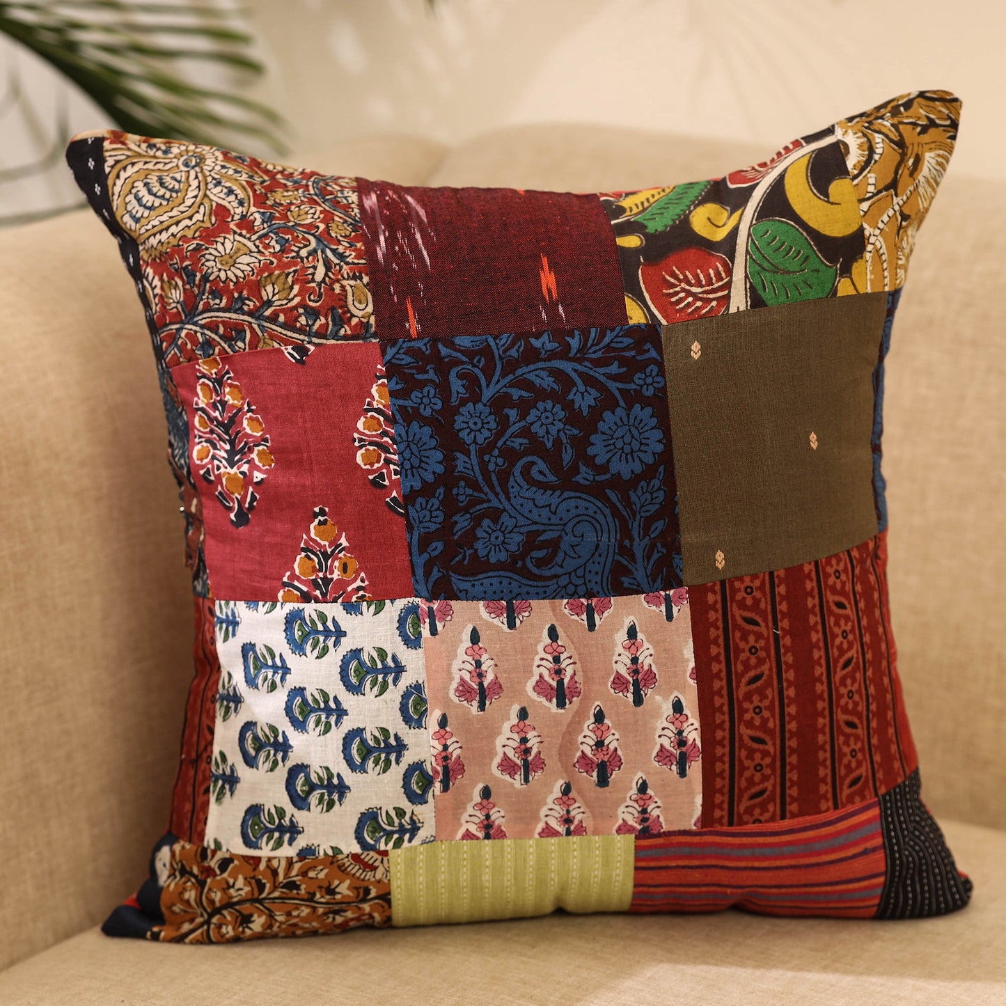 Buy Multicolor Handcrafted Cotton Patchwork Cushion Cover