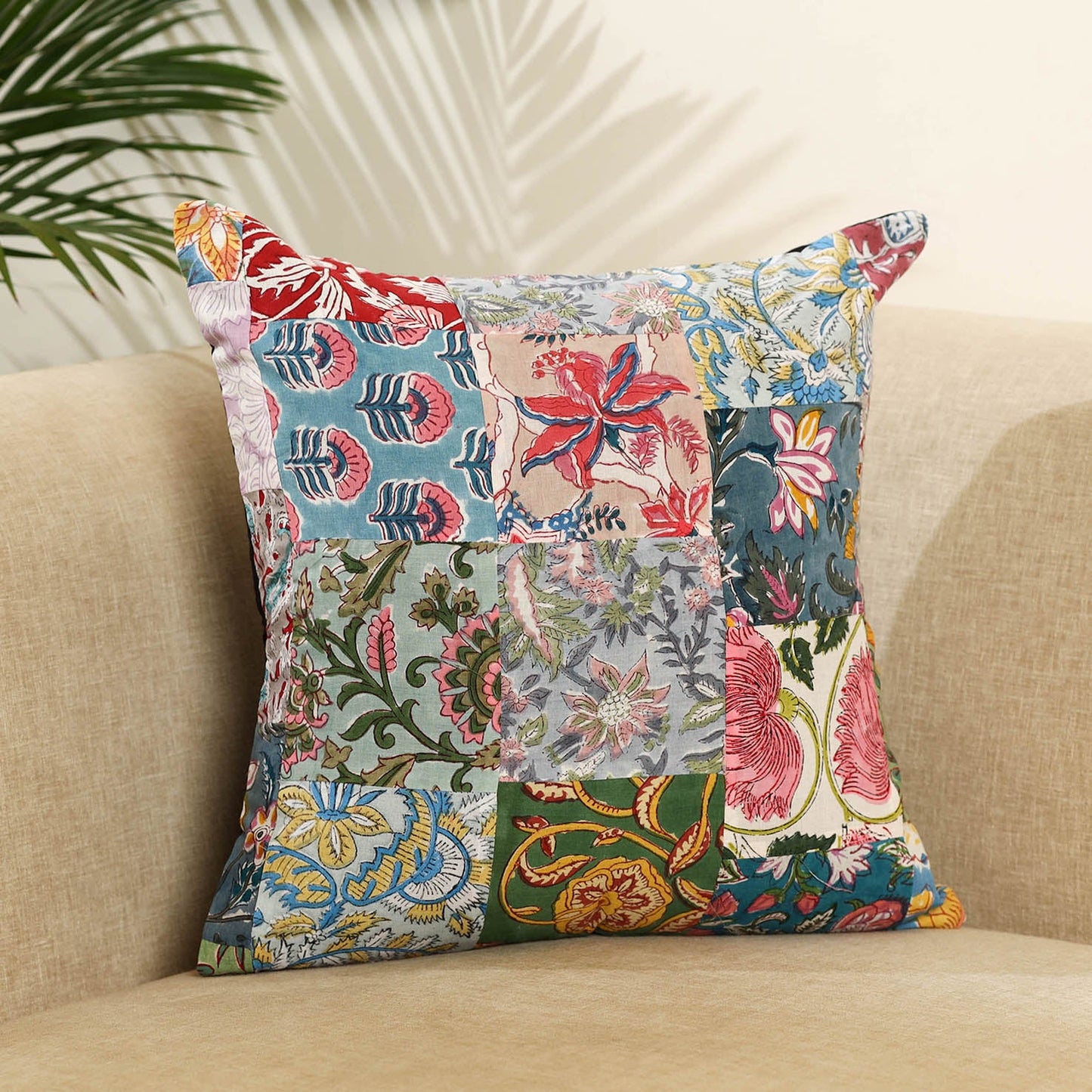 Multicolor - handcrafted cotton patchwork cushion cover 68