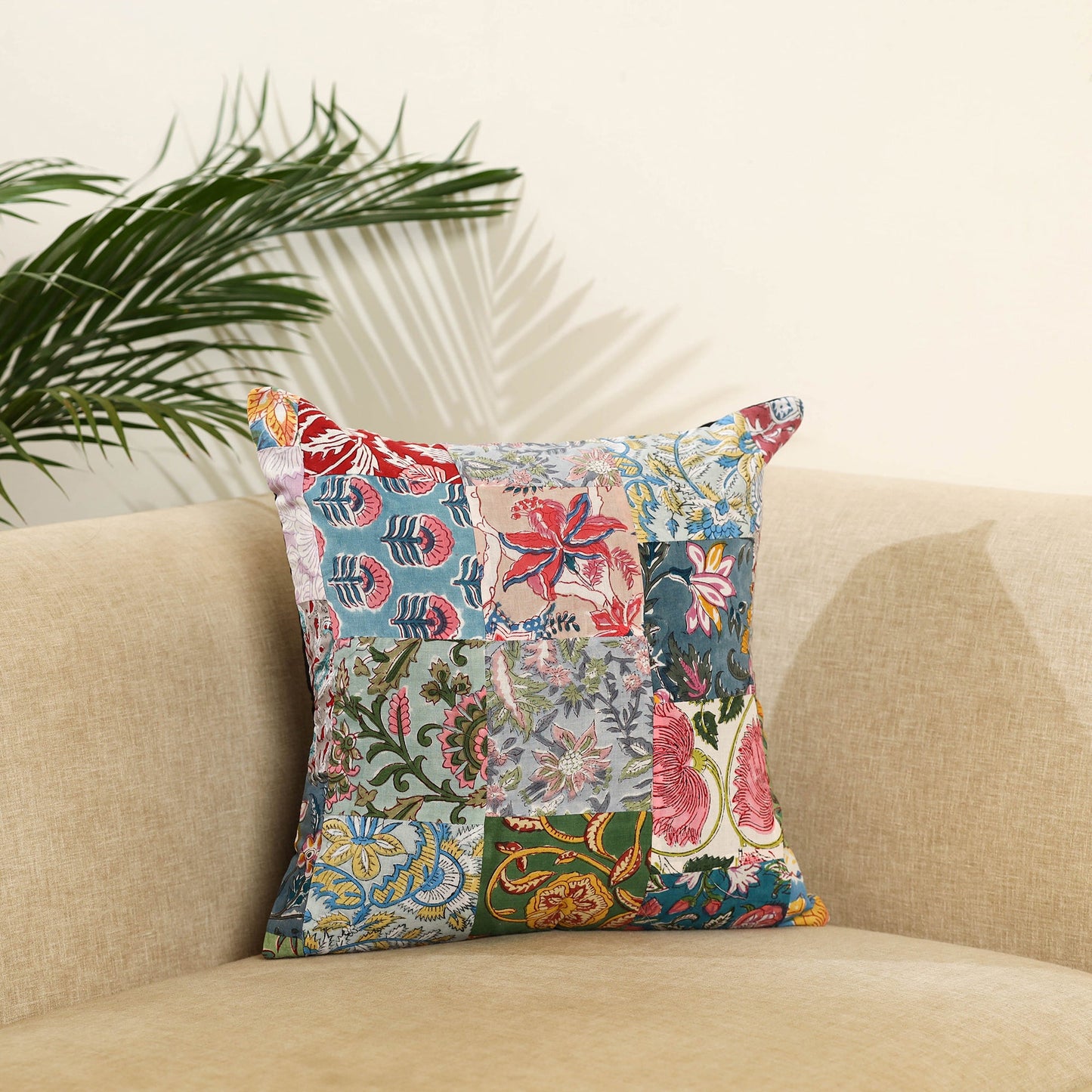 Multicolor - handcrafted cotton patchwork cushion cover 68