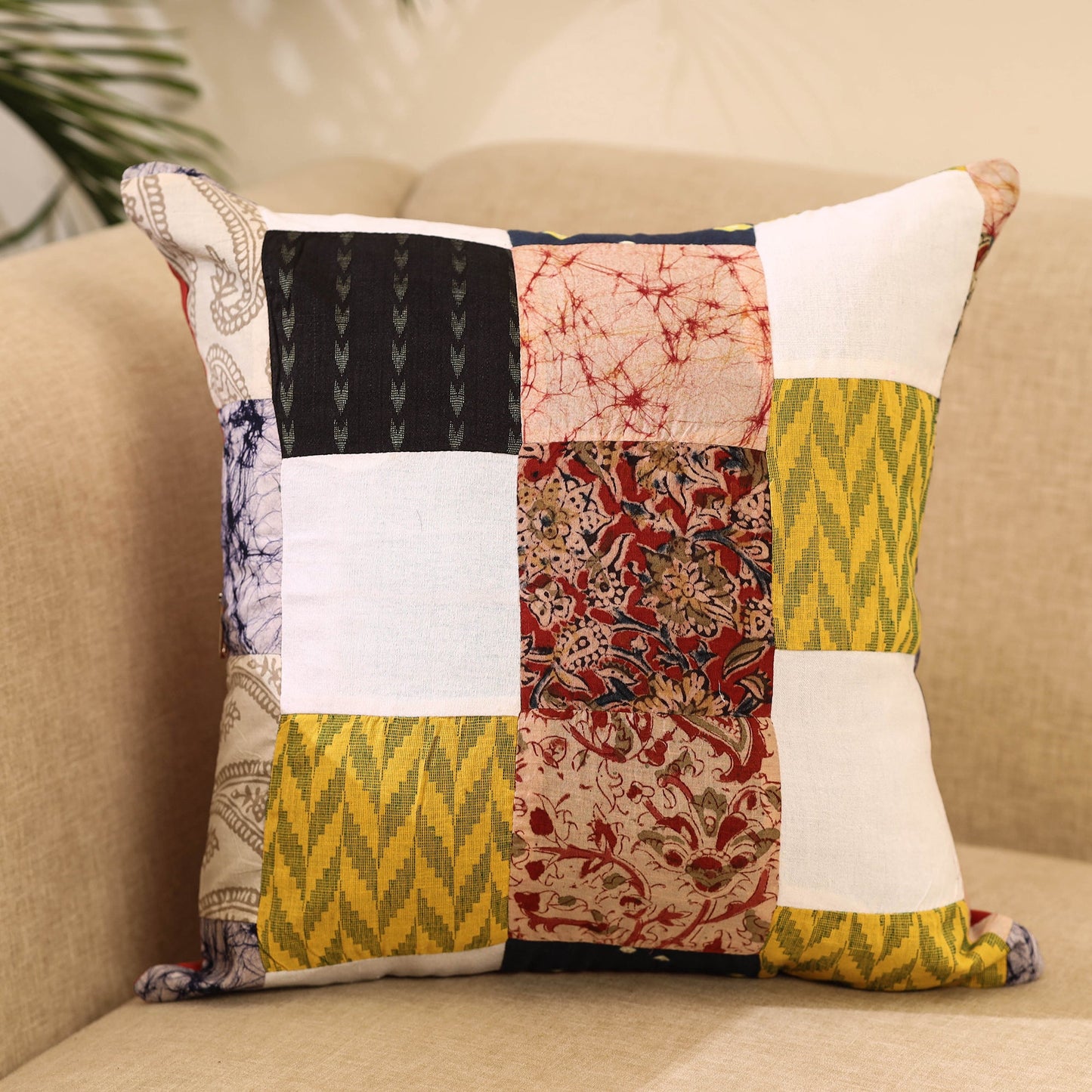 Buy Multicolor Handcrafted Cotton Patchwork Cushion Cover