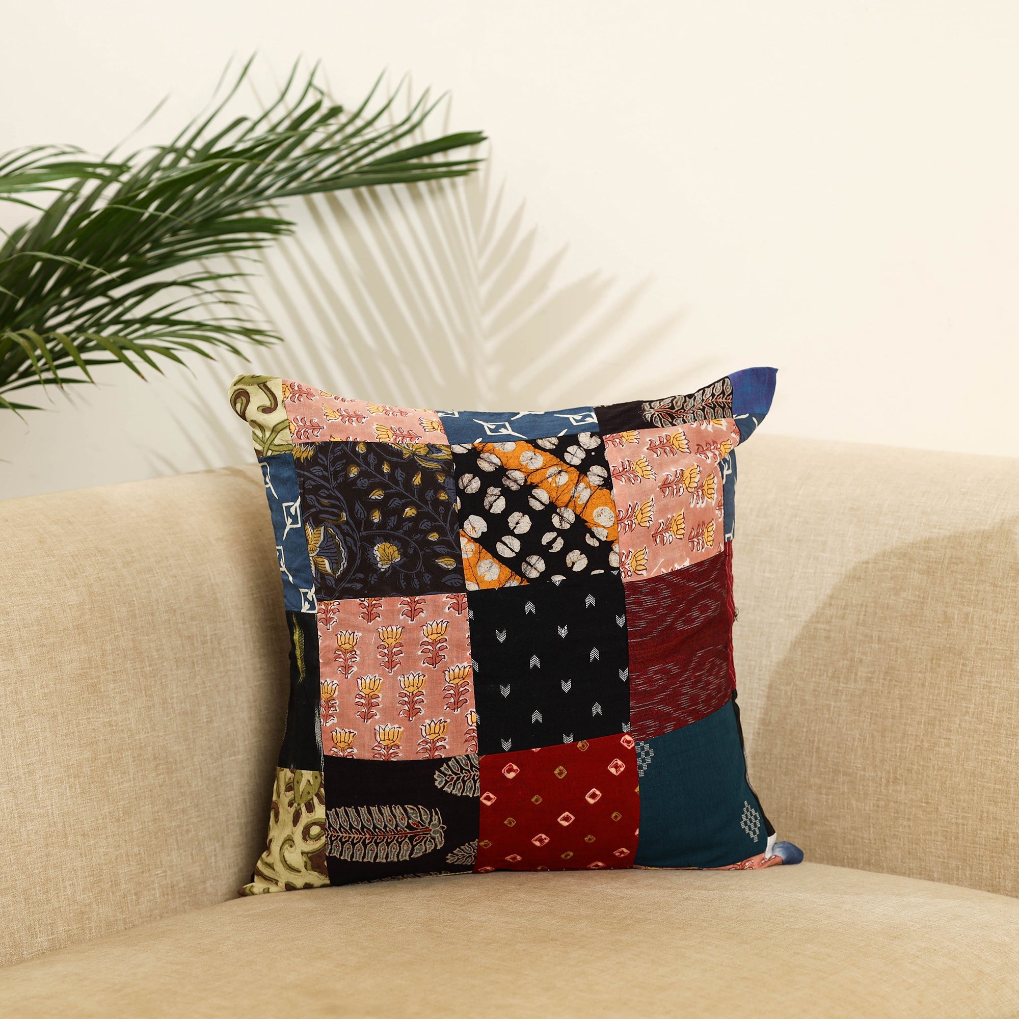 Multicolor - handcrafted cotton patchwork cushion cover 69