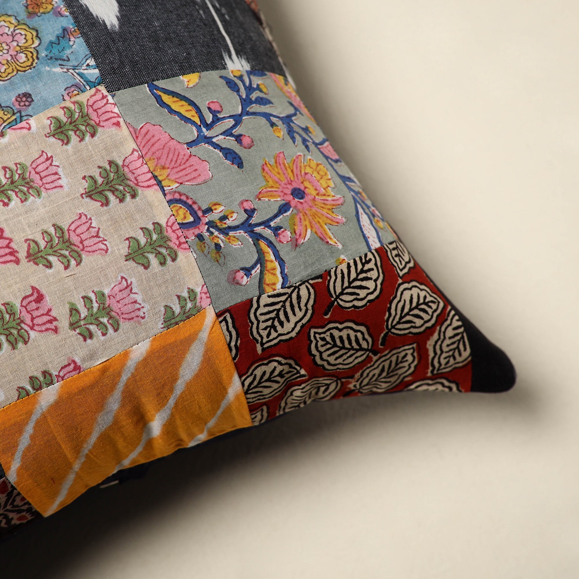 Multicolor Handcrafted Cotton Patchwork Cushion Cover