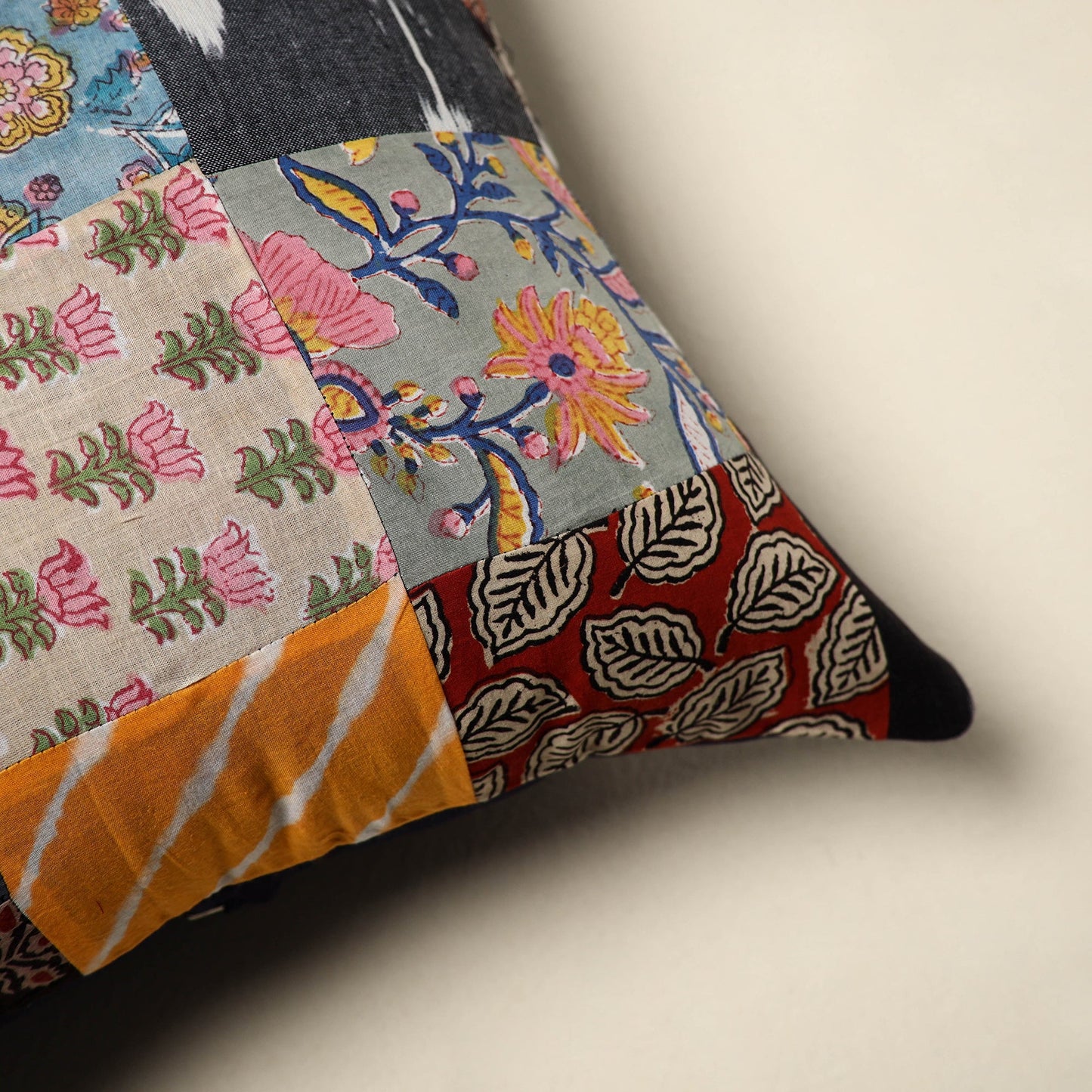 Multicolor Handcrafted Cotton Patchwork Cushion Cover