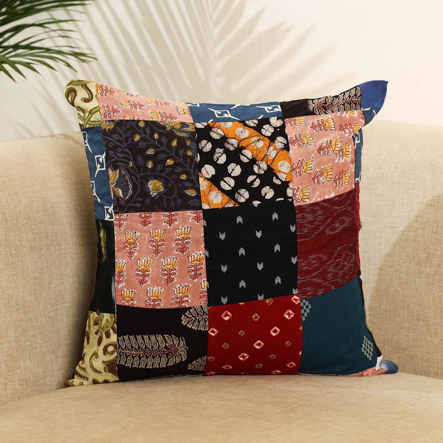 Multicolor - handcrafted cotton patchwork cushion cover 69