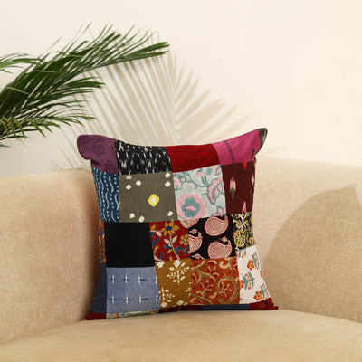 Multicolor - handcrafted cotton patchwork cushion cover 70