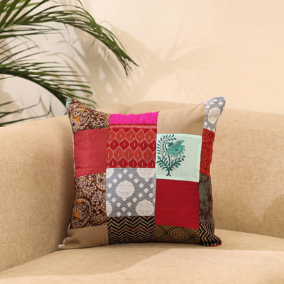 Buy Multicolor Handcrafted Cotton Patchwork Cushion Cover