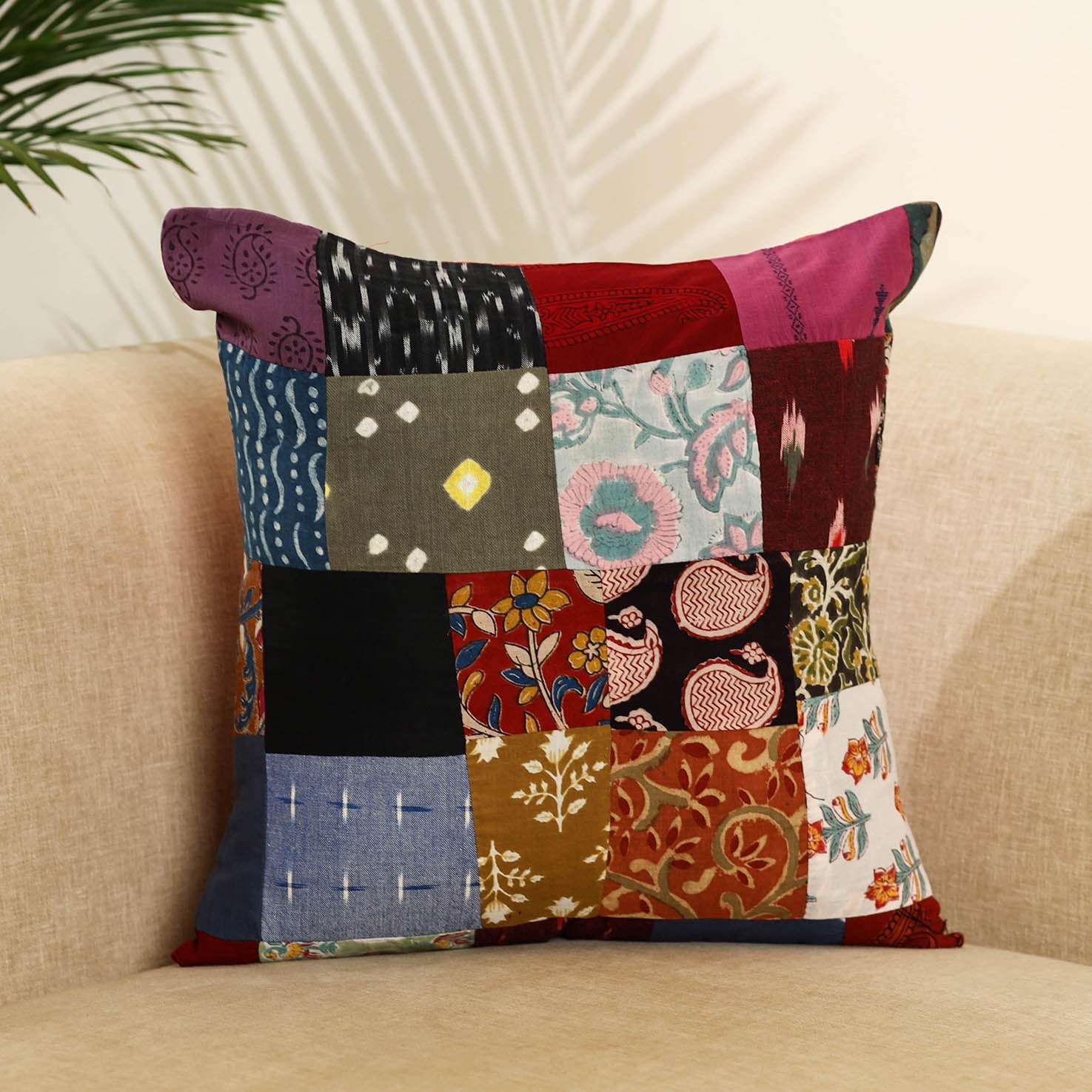 Multicolor - handcrafted cotton patchwork cushion cover 70