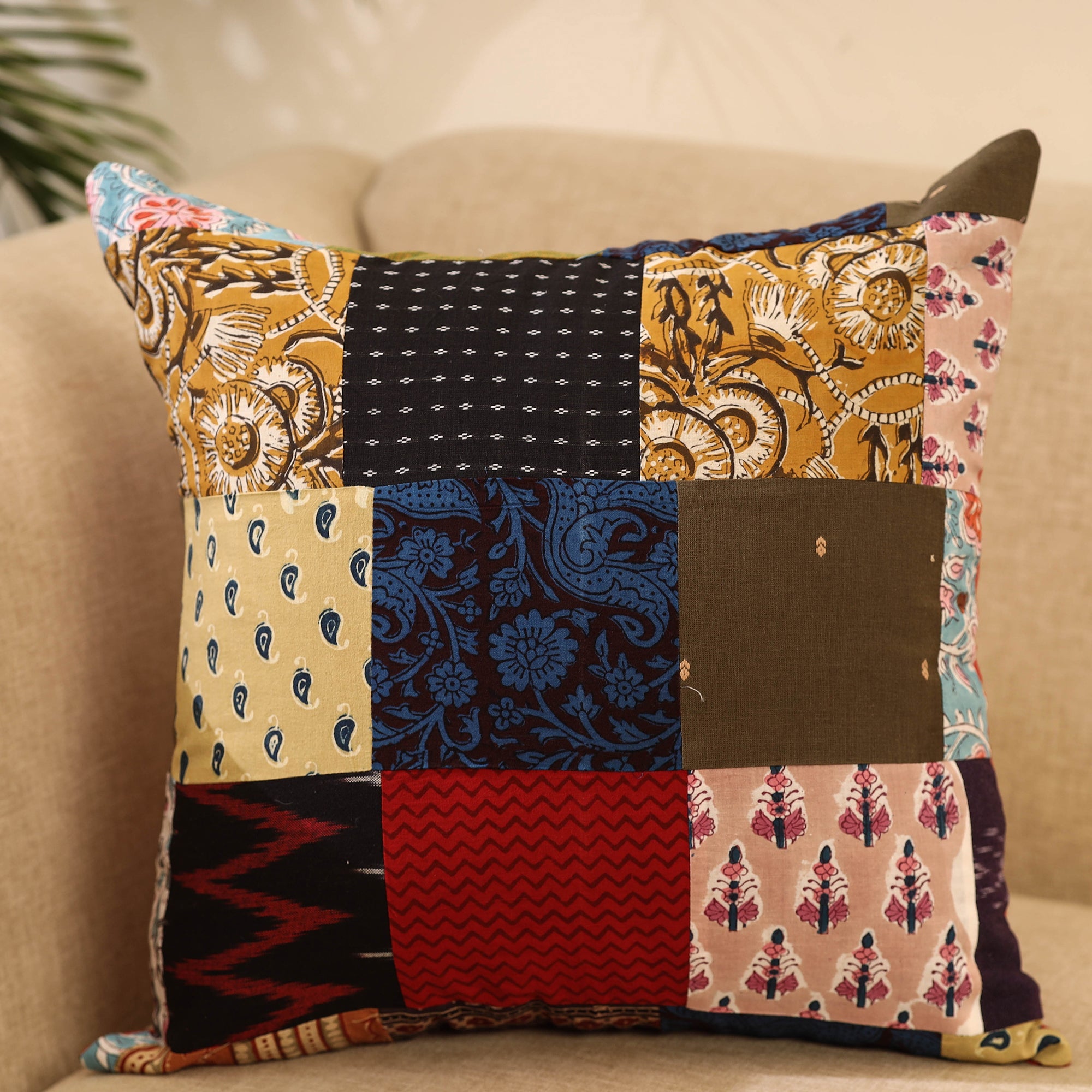 Buy Multicolor Handcrafted Cotton Patchwork Cushion Cover