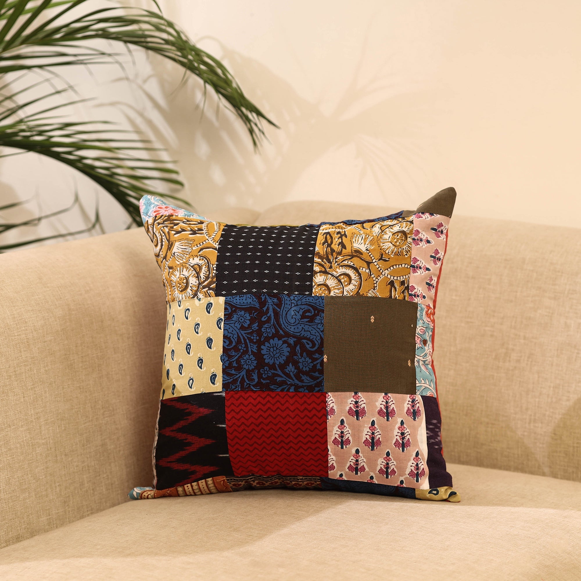 Buy Multicolor Handcrafted Cotton Patchwork Cushion Cover