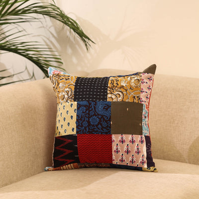 Buy Multicolor Handcrafted Cotton Patchwork Cushion Cover