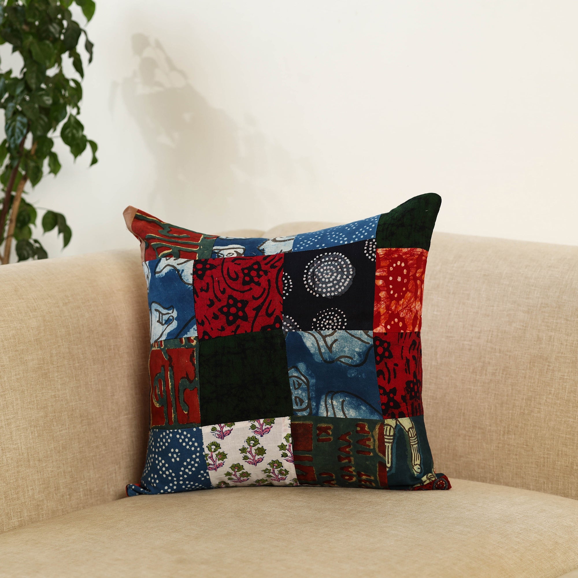 Multicolor - handcrafted cotton patchwork cushion cover 73