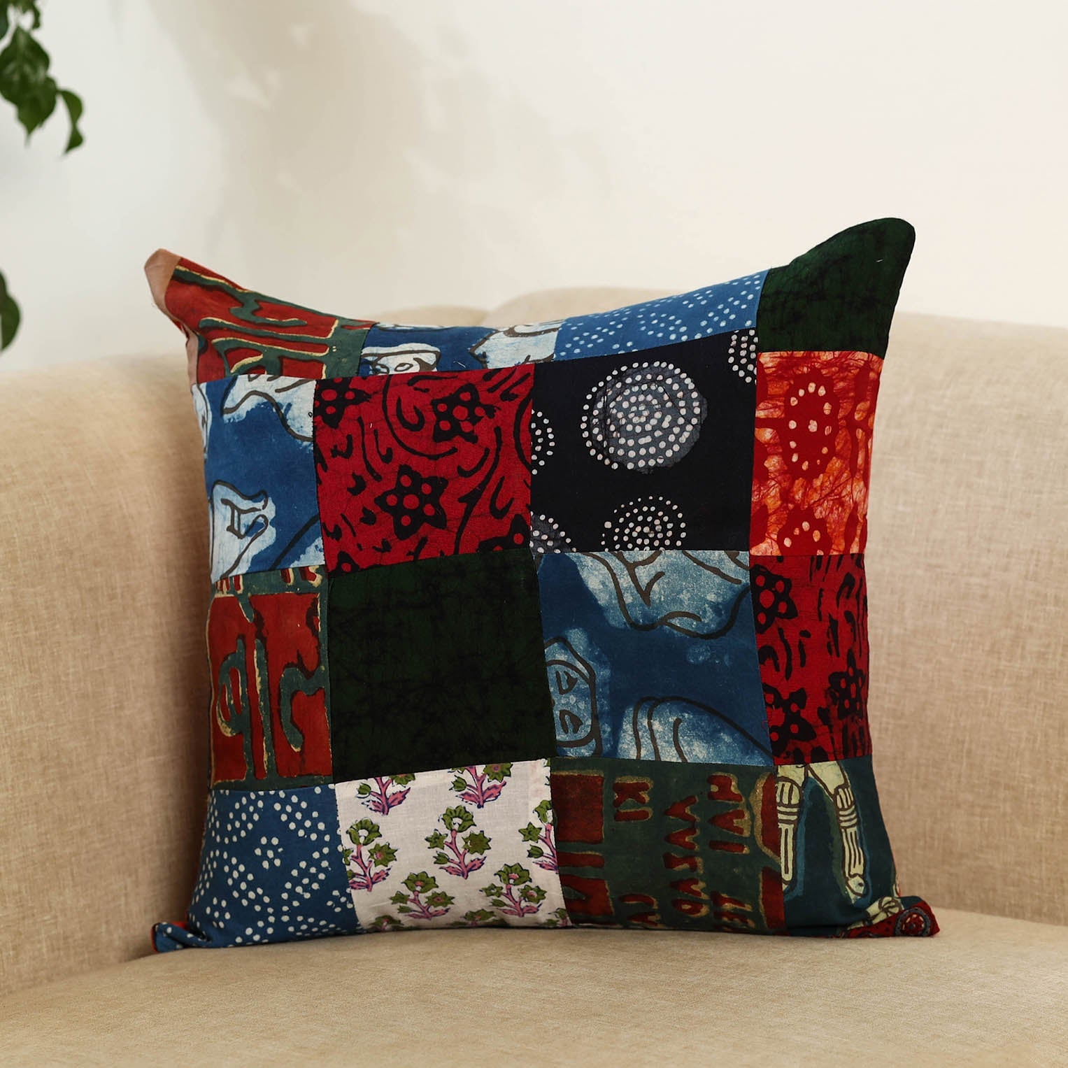 Multicolor - handcrafted cotton patchwork cushion cover 73