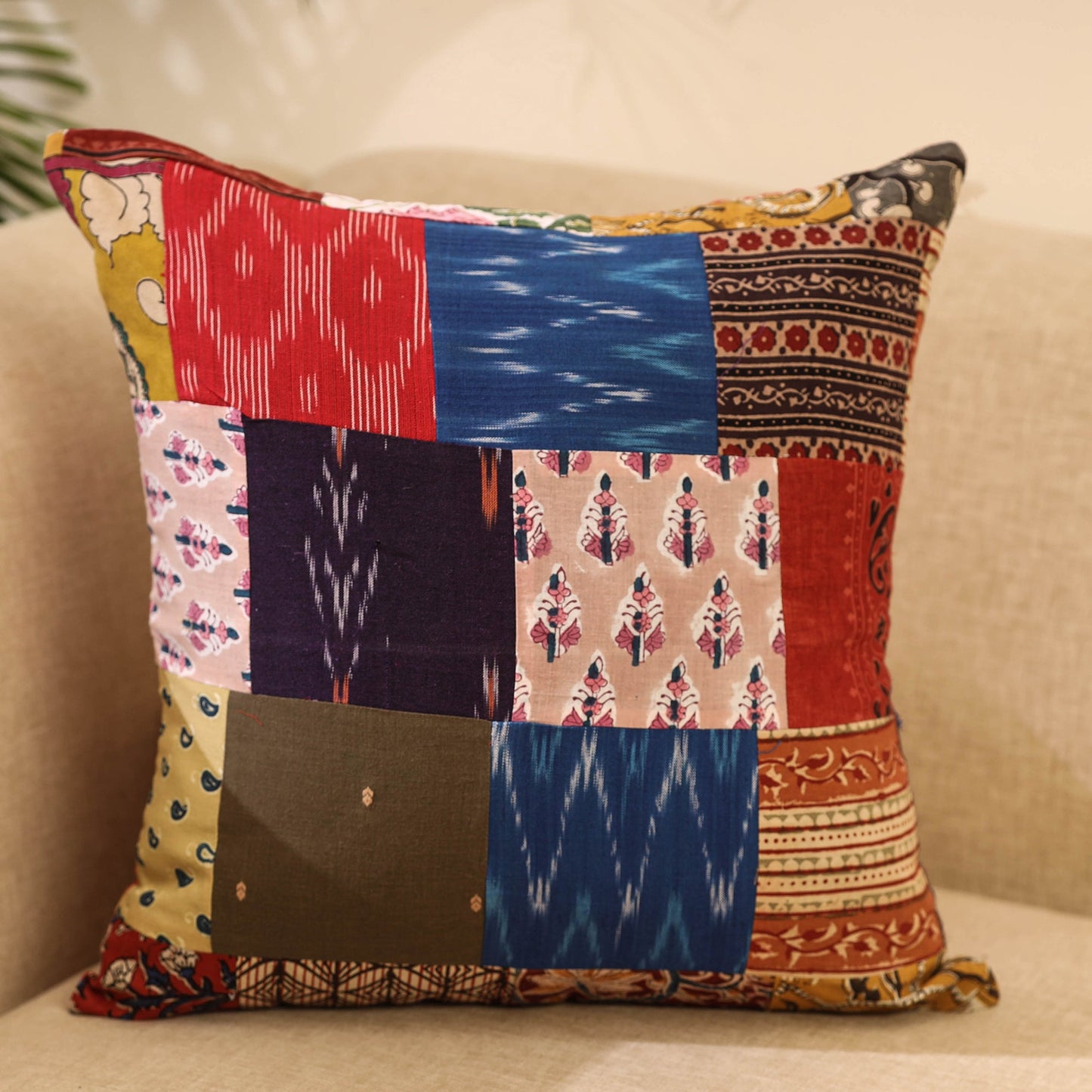 Buy Multicolor Handcrafted Cotton Patchwork Cushion Cover