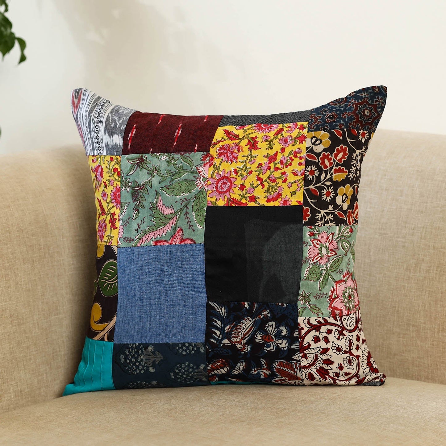 Multicolor - handcrafted cotton patchwork cushion cover 74