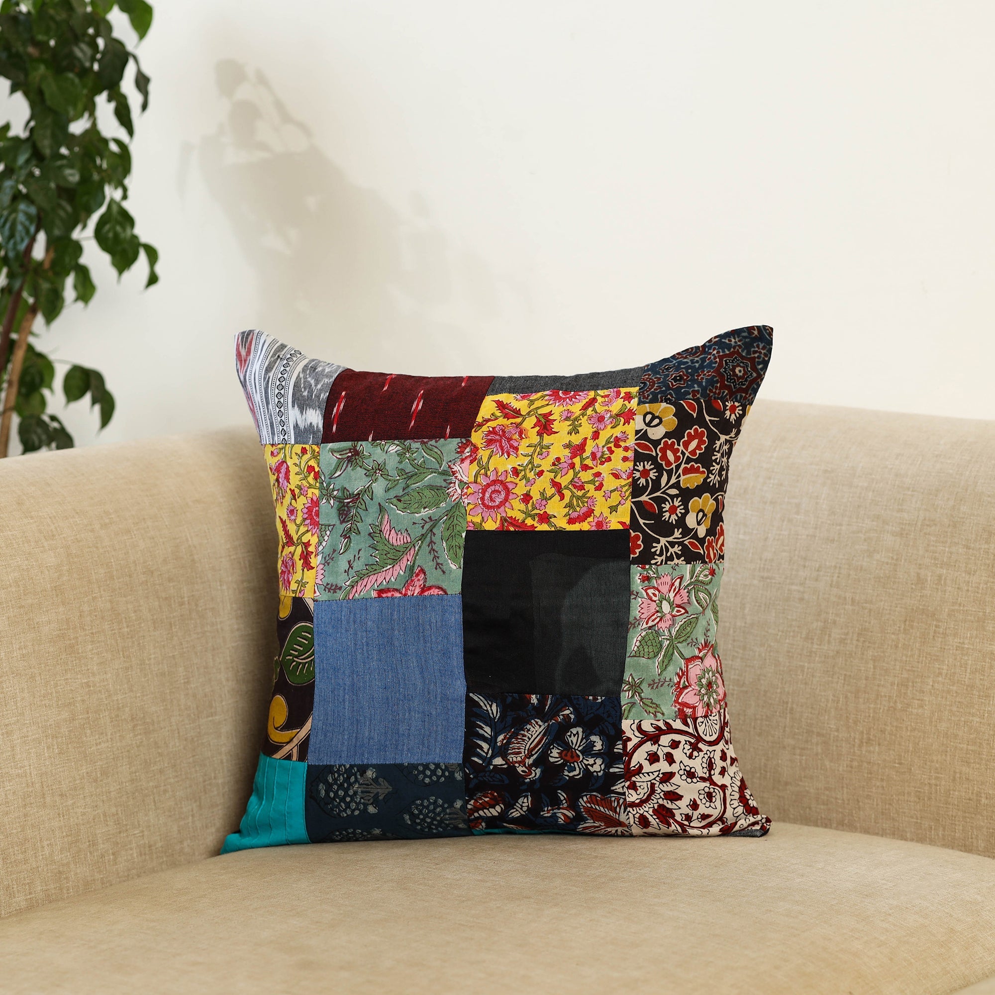 Multicolor - handcrafted cotton patchwork cushion cover 74