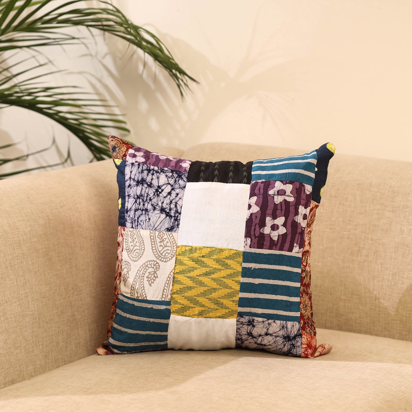 Buy Multicolor Handcrafted Cotton Patchwork Cushion Cover