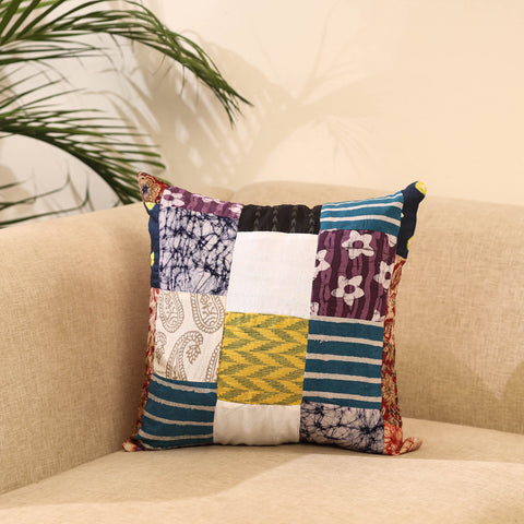 Buy Multicolor Handcrafted Cotton Patchwork Cushion Cover