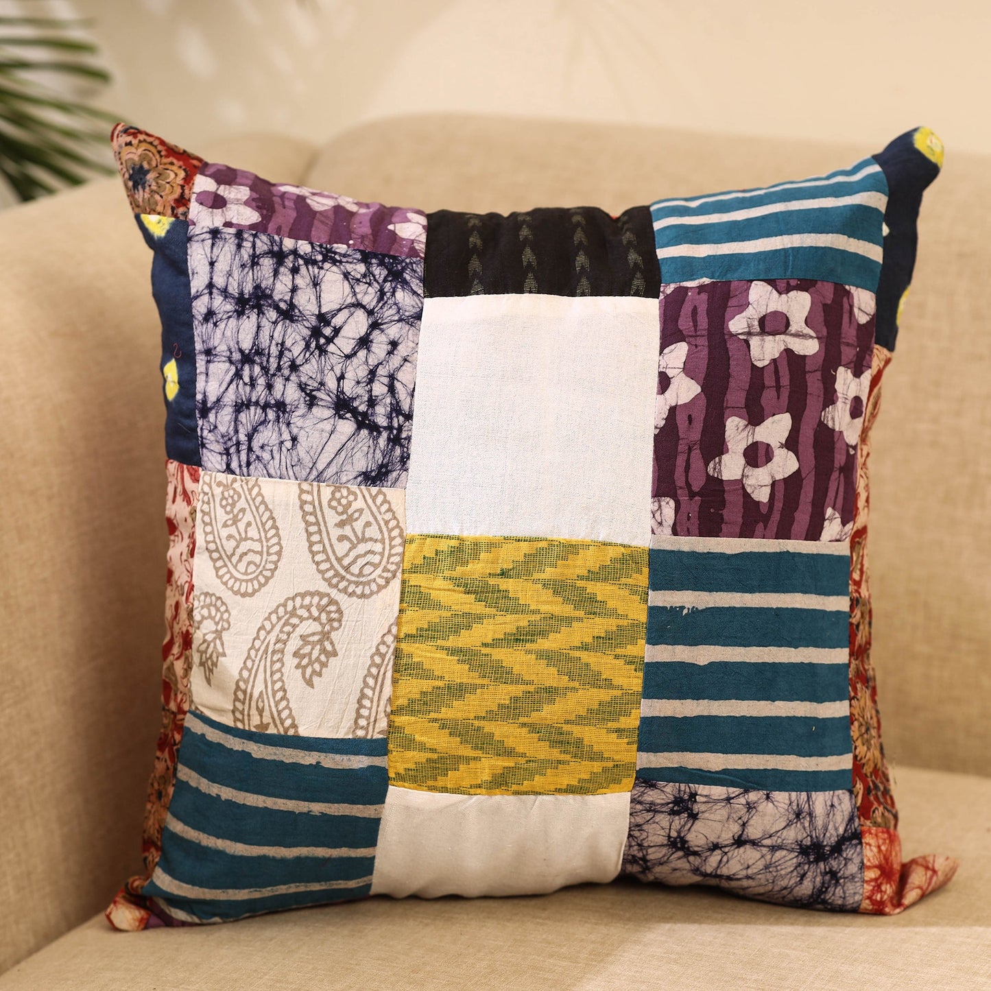 Buy Multicolor Handcrafted Cotton Patchwork Cushion Cover