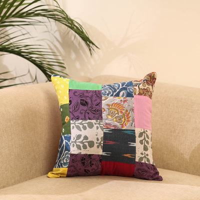 Buy Multicolor Handcrafted Cotton Patchwork Cushion Cover