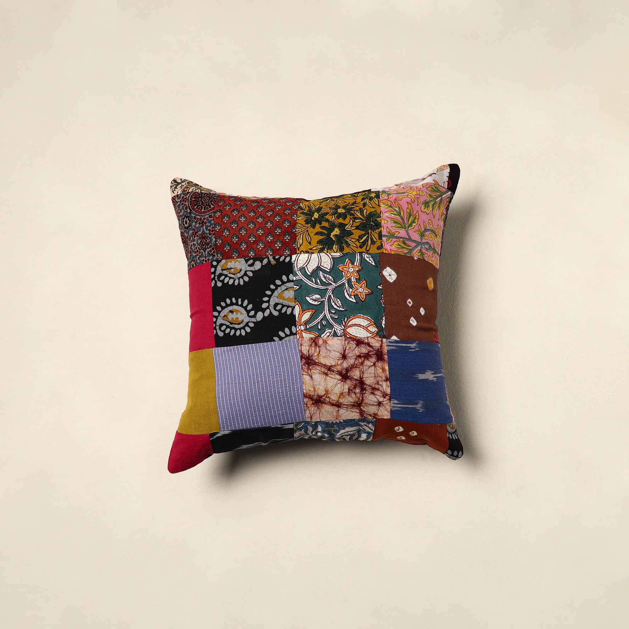 Multicolor Handcrafted Cotton Patchwork Cushion Cover