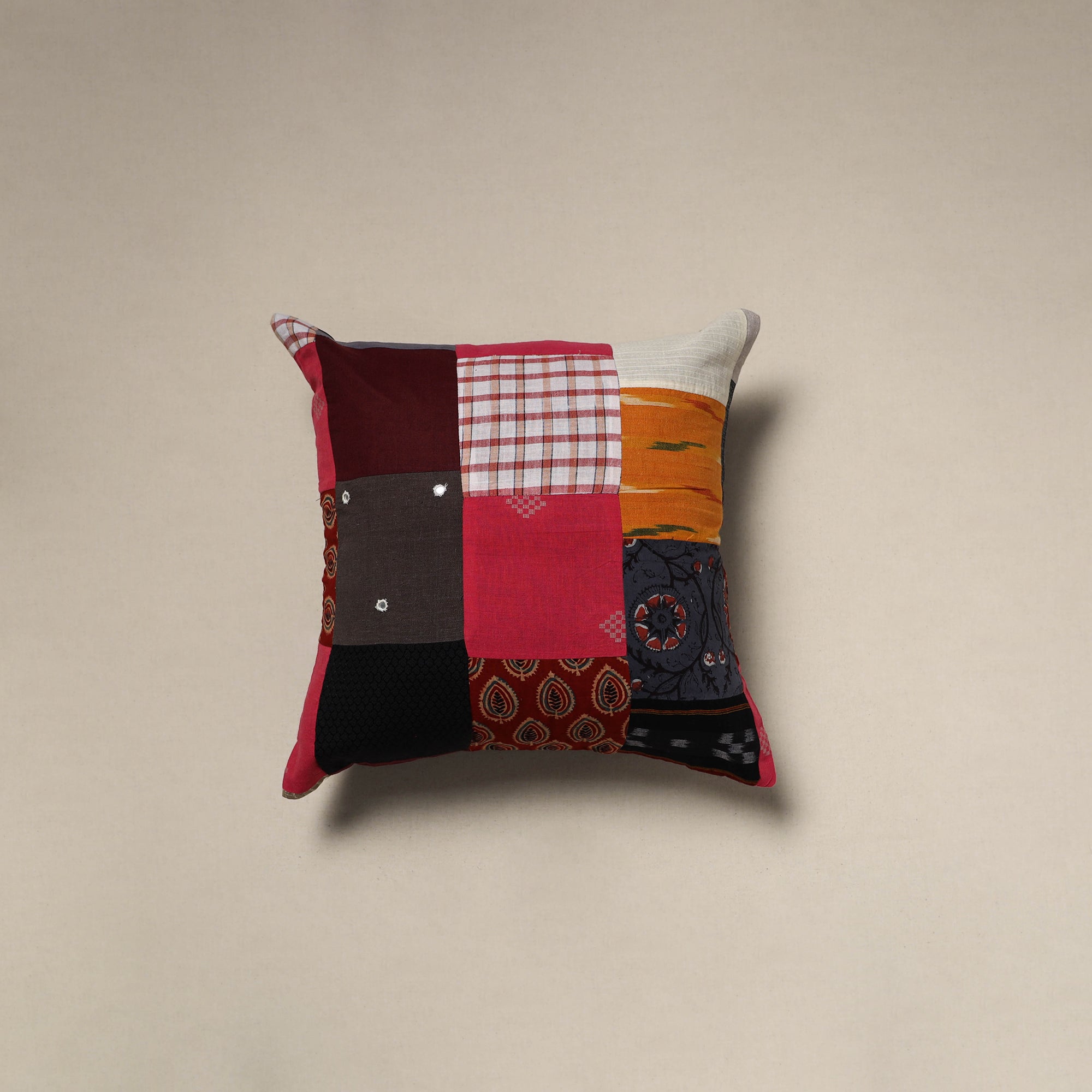 Multicolor - handcrafted cotton patchwork cushion cover 76