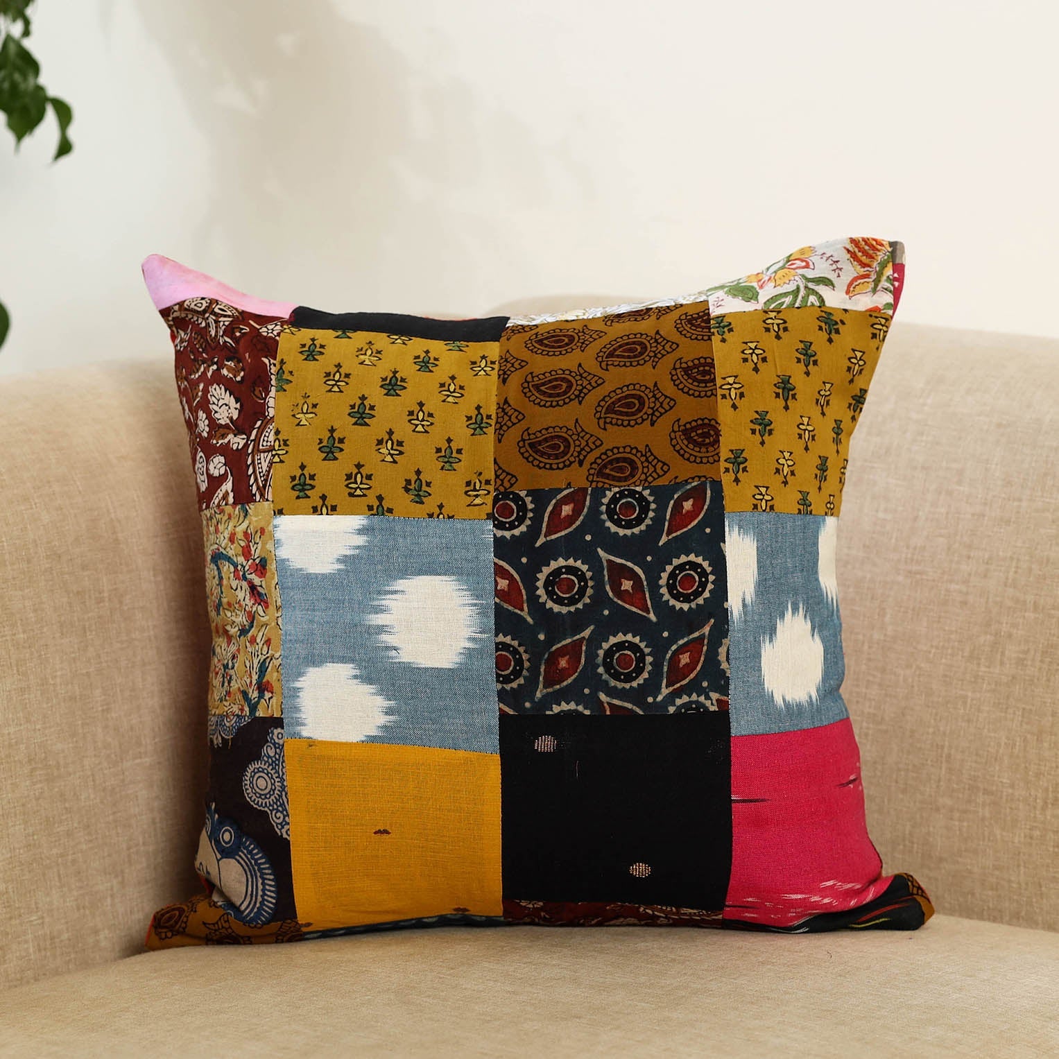  Multicolor Handcrafted Cotton Patchwork Cushion Cover