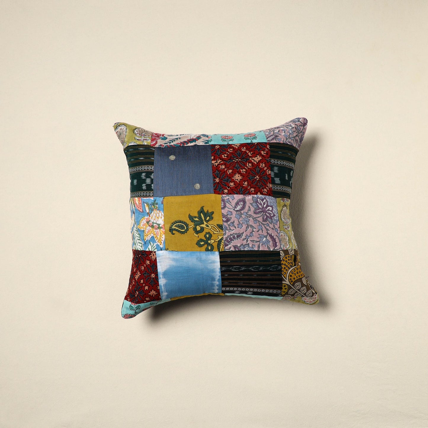 Multicolor Handcrafted Cotton Patchwork Cushion Cover