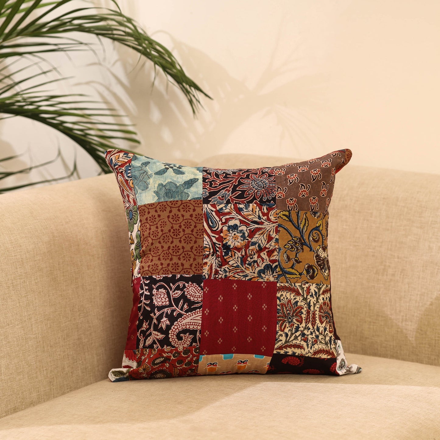 Buy Multicolor Handcrafted Cotton Patchwork Cushion Cover