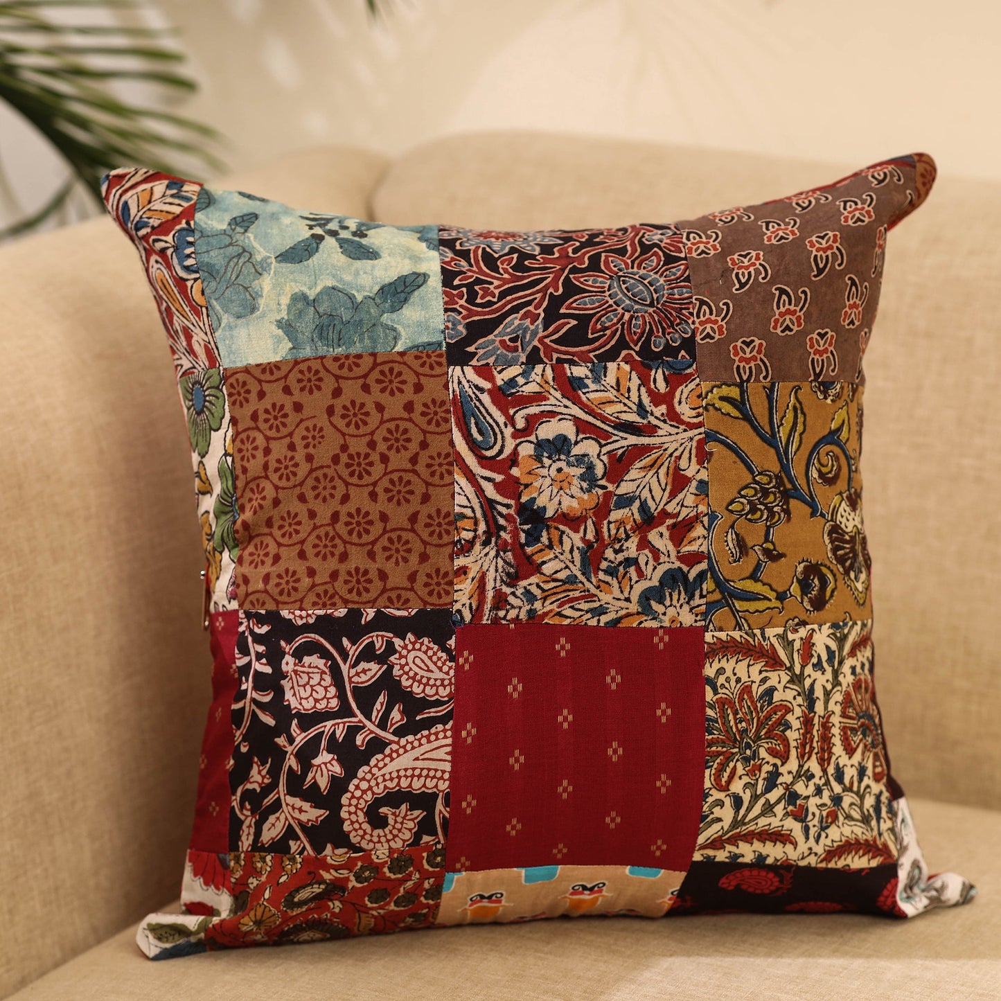 Buy Multicolor Handcrafted Cotton Patchwork Cushion Cover