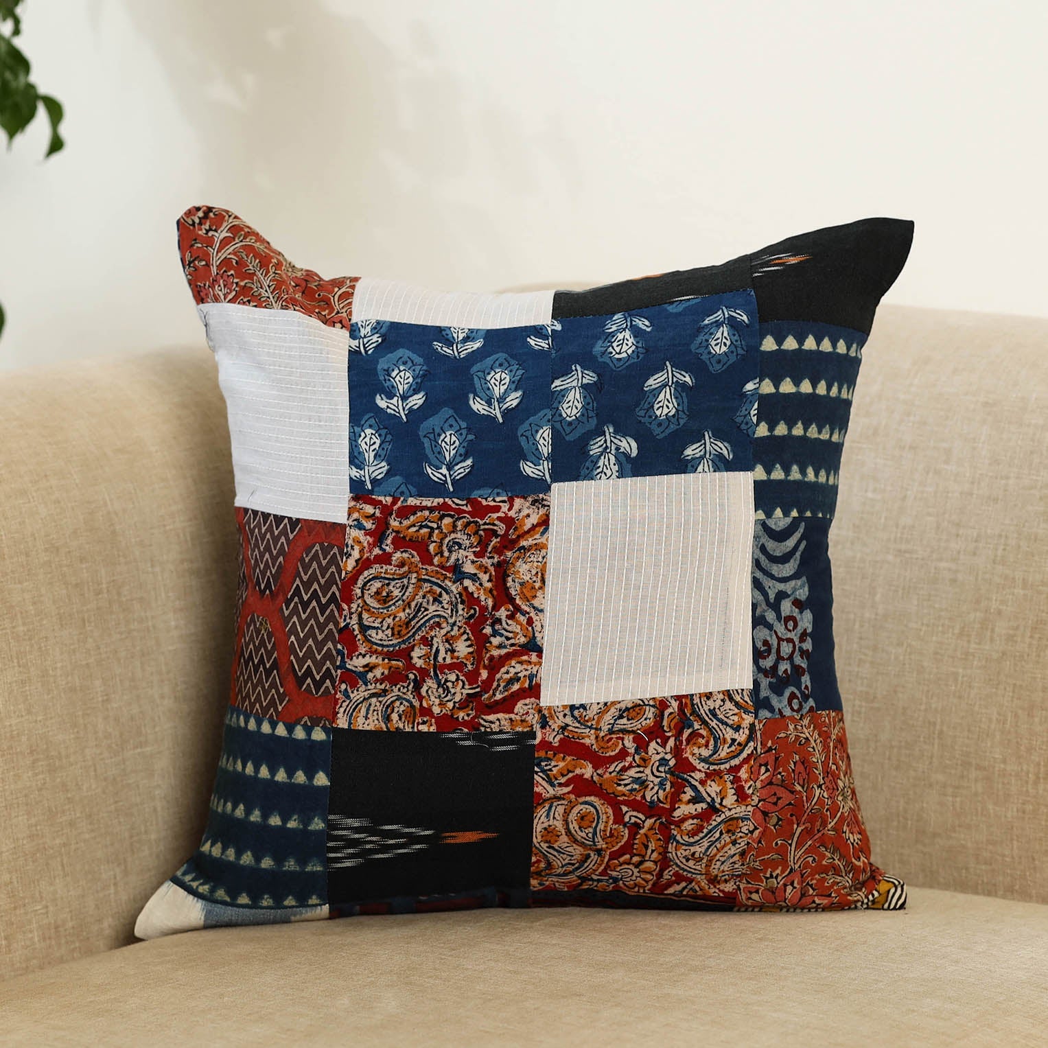  Multicolor Handcrafted Cotton Patchwork Cushion Cover