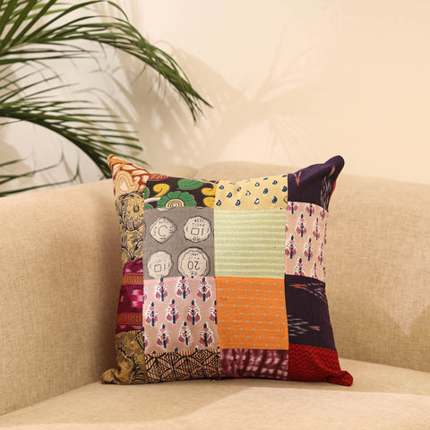 Buy Multicolor Handcrafted Cotton Patchwork Cushion Cover