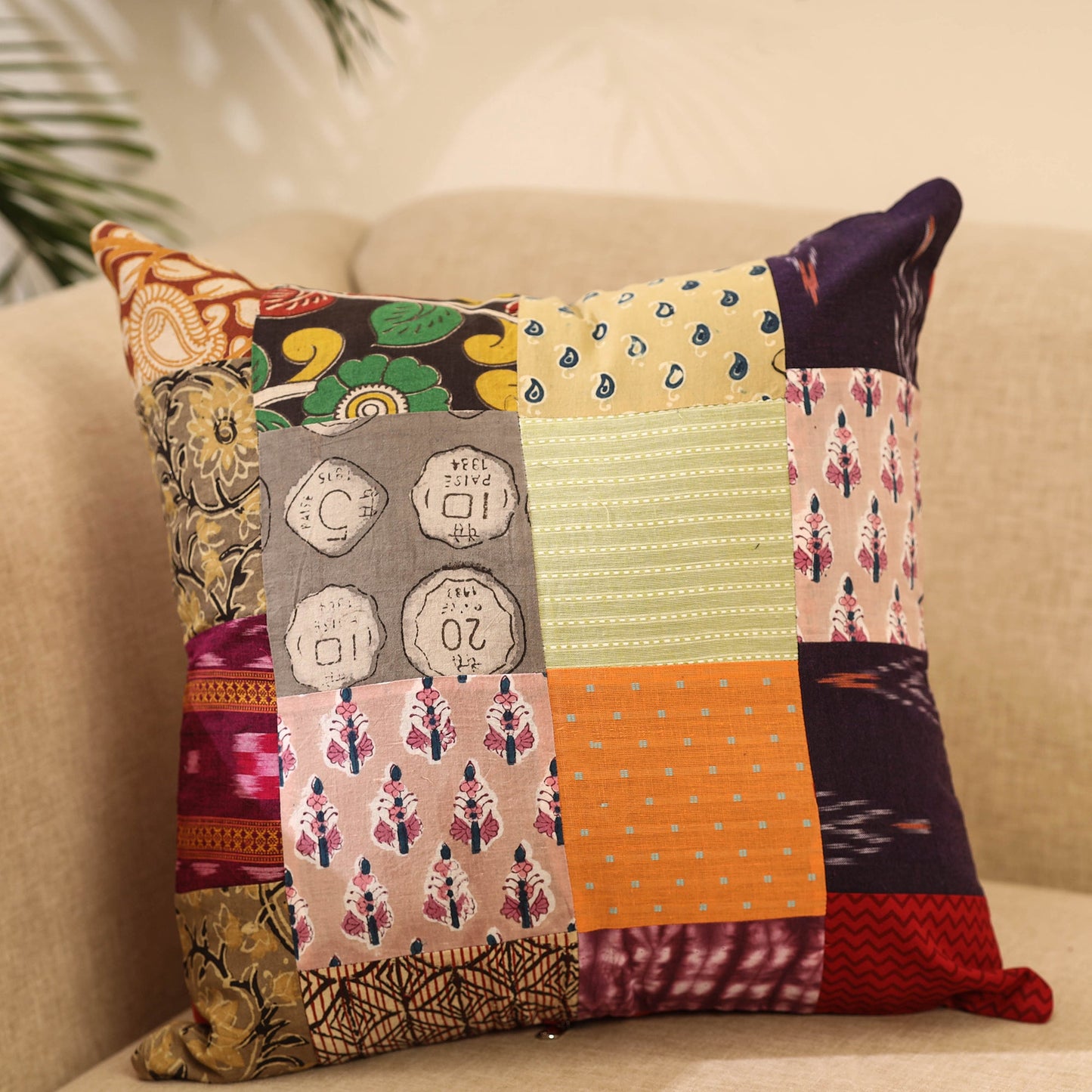 Buy Multicolor Handcrafted Cotton Patchwork Cushion Cover