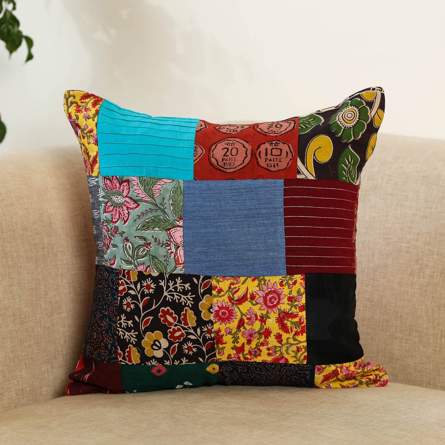 Multicolor - handcrafted cotton patchwork cushion cover 79