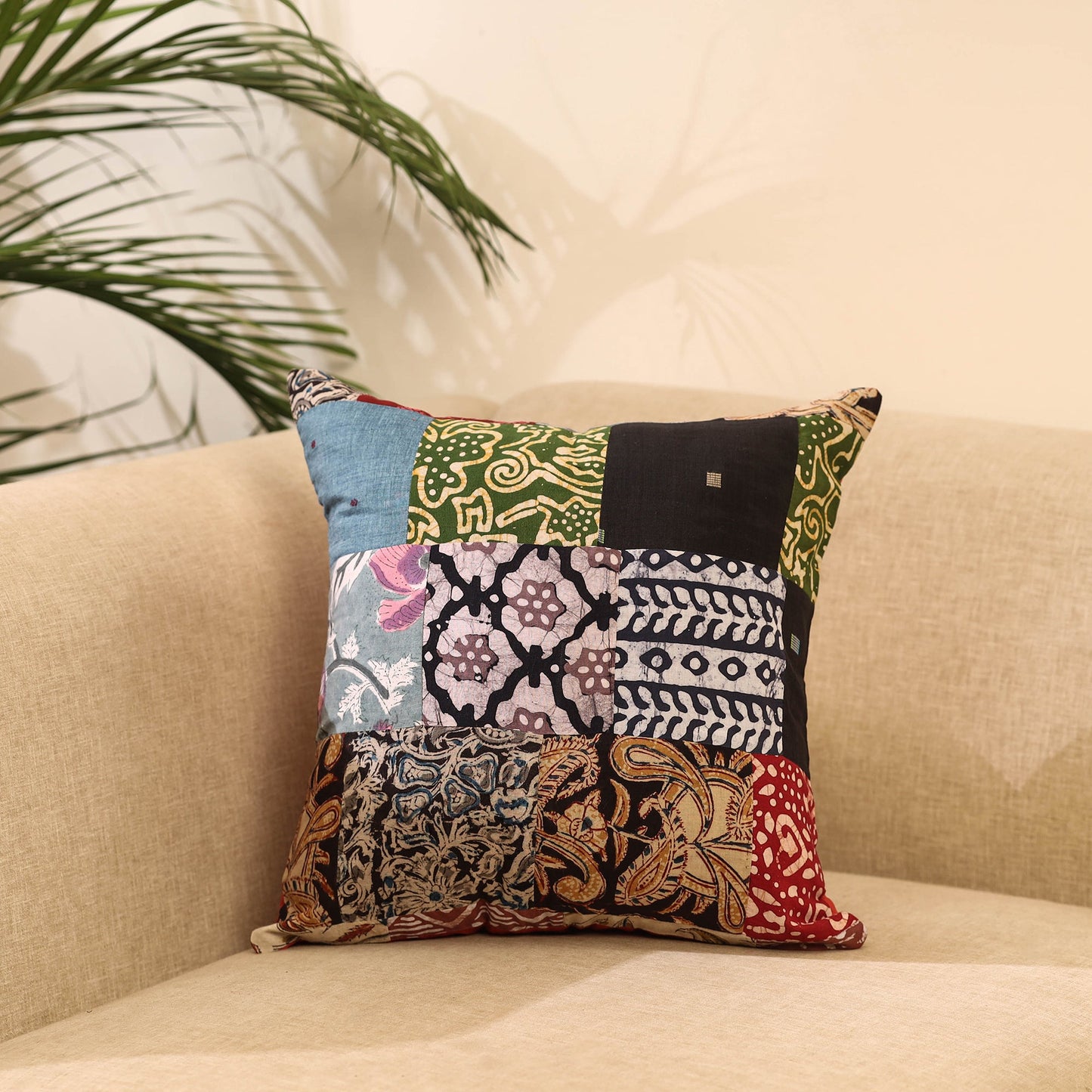 Buy Multicolor Handcrafted Cotton Patchwork Cushion Cover
